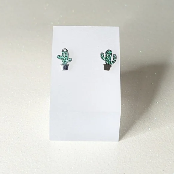 Cactus asymmetrical 925 sterling silver stud earrings - Picture 6 of 6